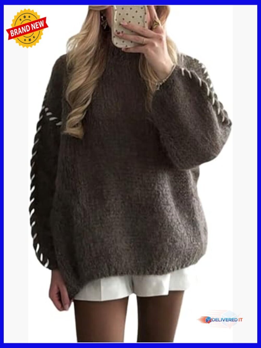 Crew Neck Long Sleeve Chunky Pullover Sweater, Drop Shoulder, Loose Fit